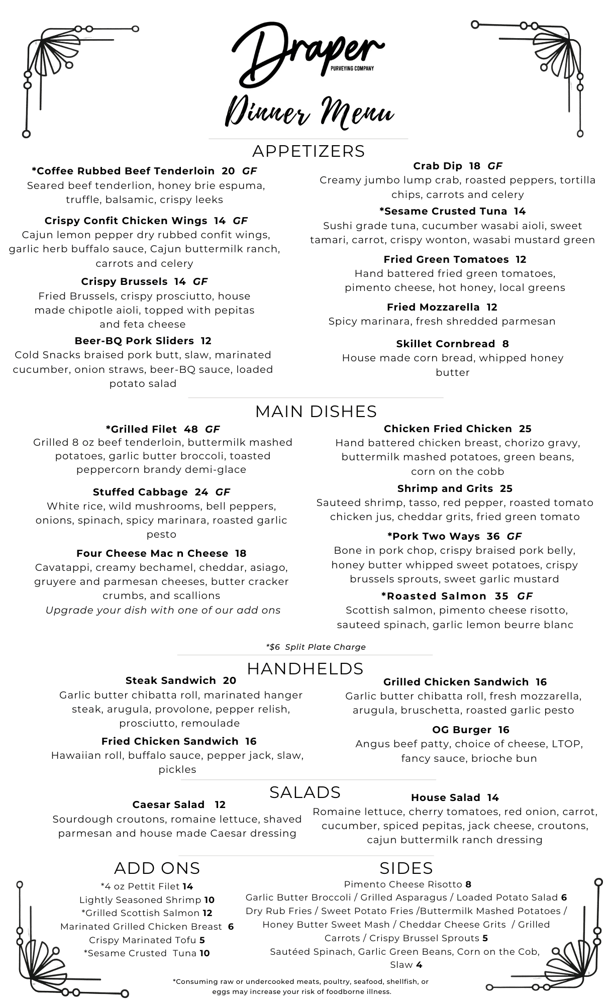 Draper Dinner Menu